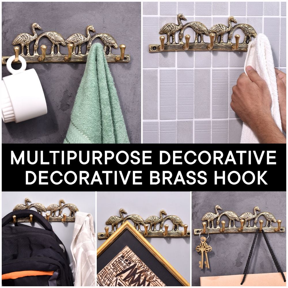 Brass Wall Hooks Hanger Birds On Tree Branch With 5 Hooks